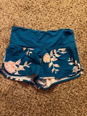 Roxy Teal Floral Shorts with Peach Accents